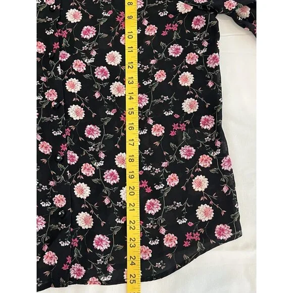 Elie Tahari Womens Floral Top Blouse Size Medium Button Long Sleeves Black Pink - Picture 4 of 10